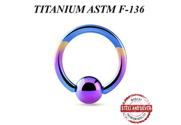 Кольцо из титана Steel and Silver с шариком анодированное