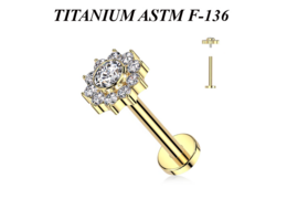 Лабрет из титана Ti Metal золотая аквилегия