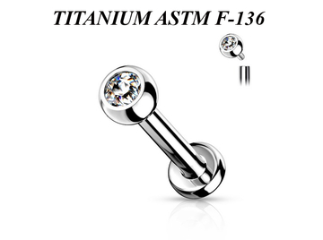 Лабрет из титана с внутренней резьбой со стразом