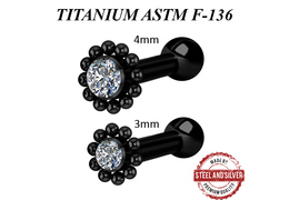 Микроштанга Steel and Silver чёрная с кластером Premium Crystals