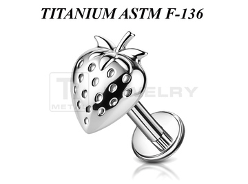 Лабрет из титана Ti Metal клубничка