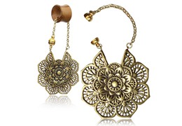 Серьги для тоннелей золотой лотос, пара