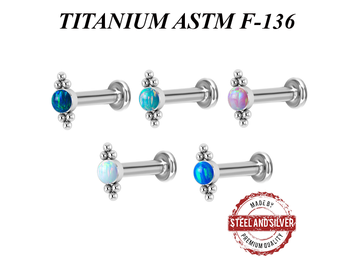 Лабрет из титана Steel and Silver с опалом