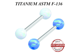 Штанга титановая Steel and Silver для груди с опалами